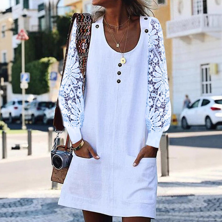 Dame afslappet kjole med spidsærmer Stilla