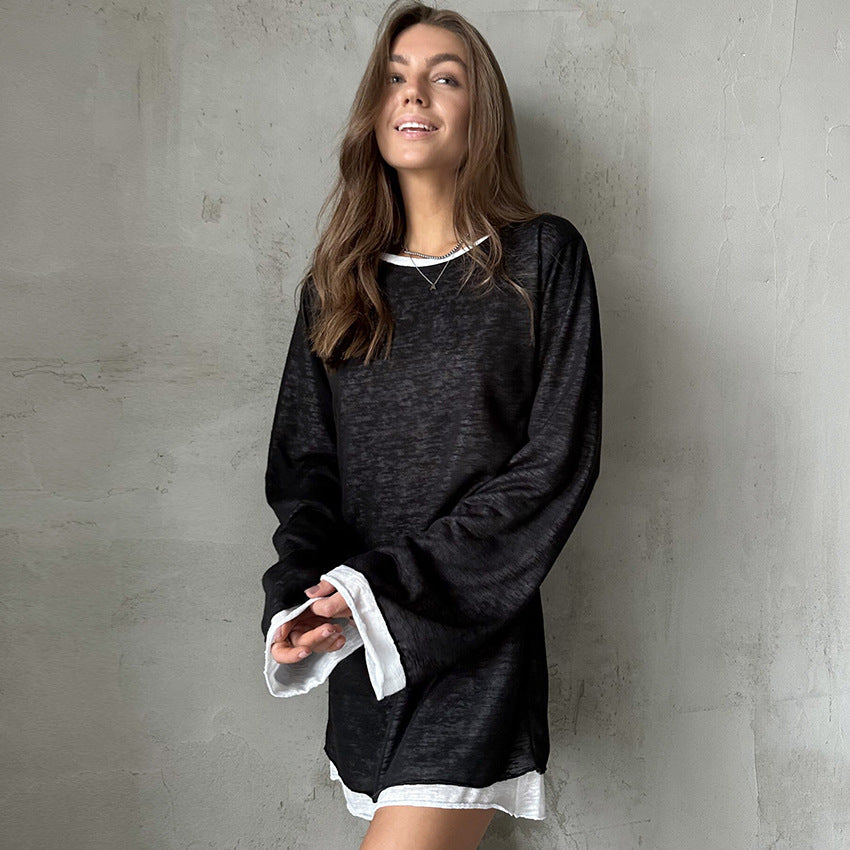 Dame afslappet langærmet sweater med kontrasterende afslutninger Stilla