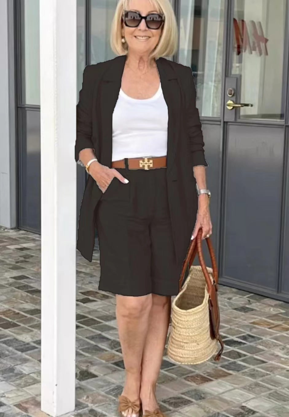 Dame Elegant fritidsblazer-sæt med shorts Stilla