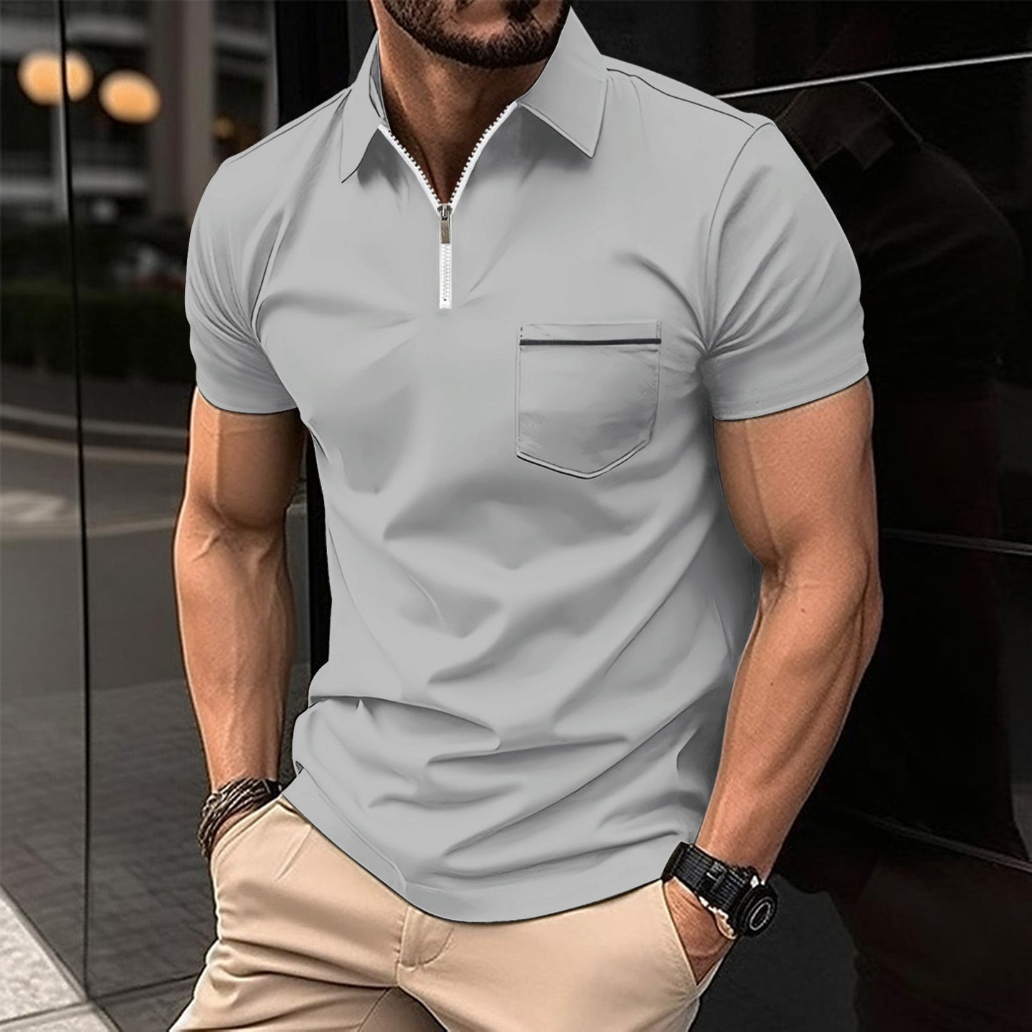 Herrer polo shirt med moderne kort lynlås og brystlomme Stilla