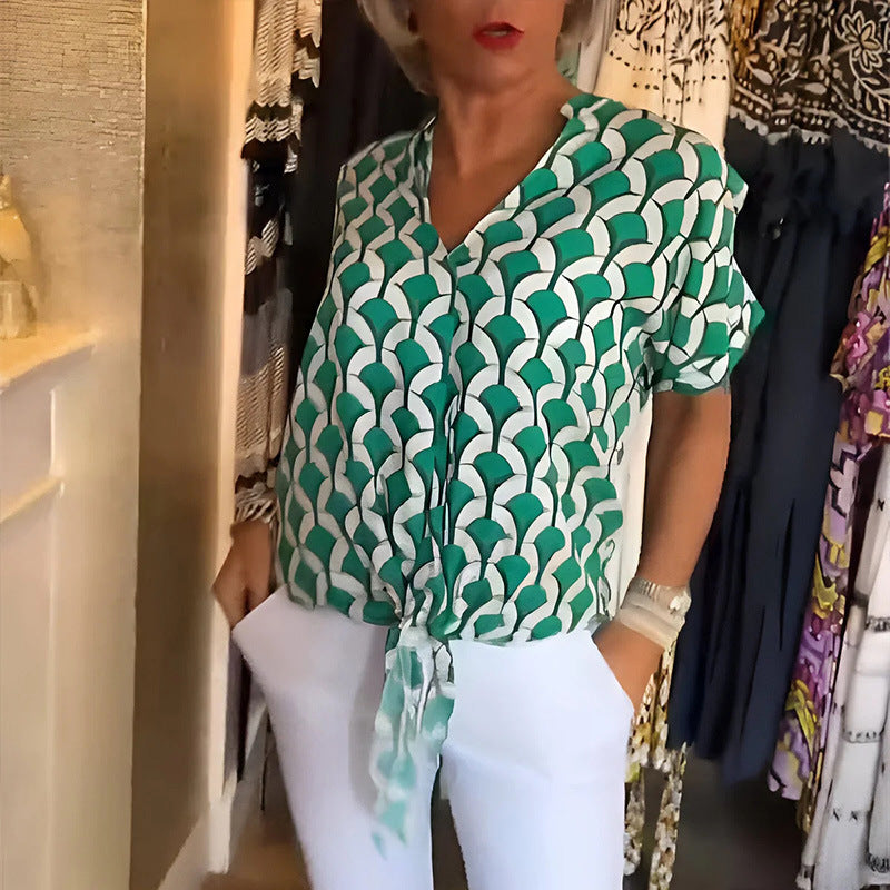 Dame afslappet kortærmet skjorte med moderne mønstre Stilla