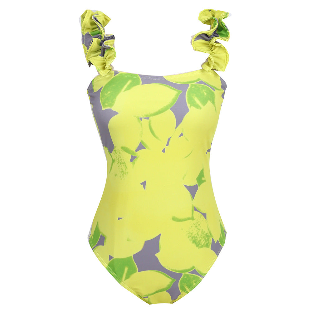 Dame Elegant én-delt badedragt med legende flæse-stropper og blomster mønster Stilla