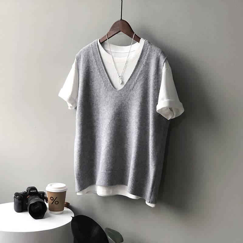 Dame ærmeløs V-Pullover i blødeste cashmere-blanding med elegant snit Stilla