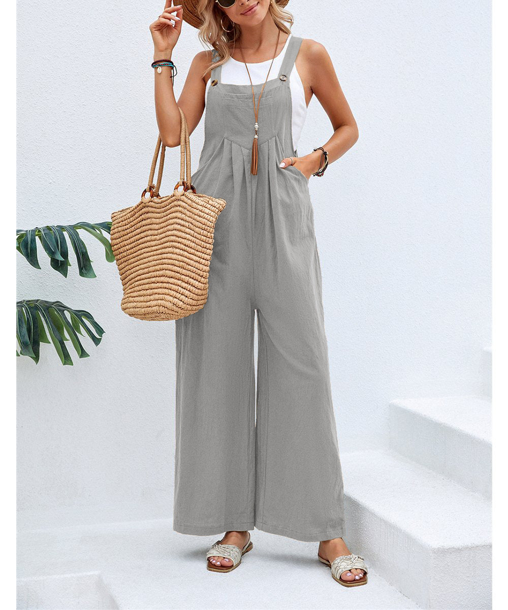 Dame jumpsuit med bred ben og knapdetaljer Stilla