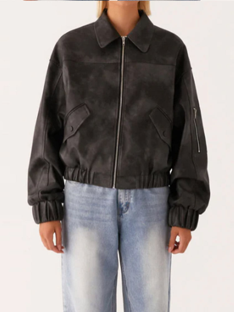 Dame afslappet kunstlæderjakke med voluminøse ærmer Stilla