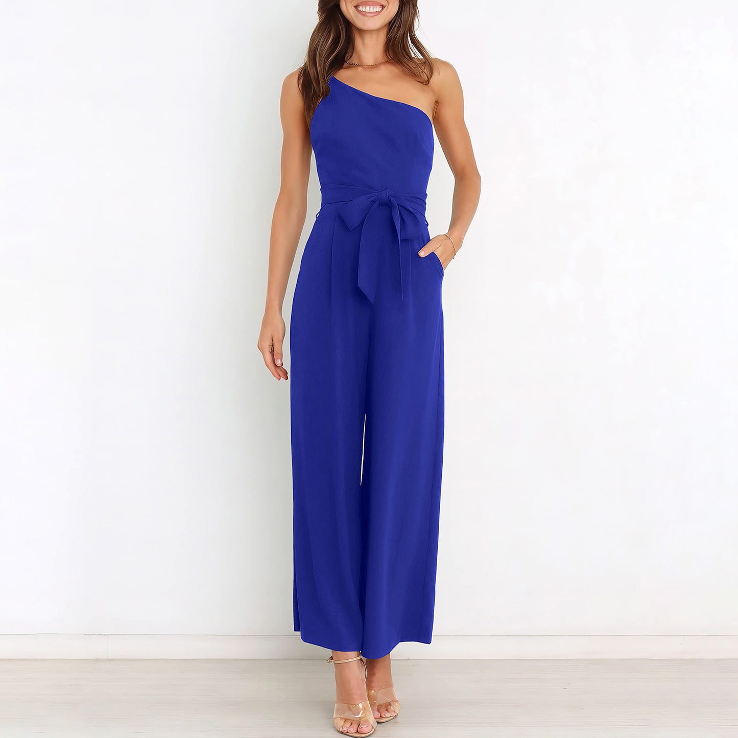 Dame Elegant Jumpsuit med asymmetrisk design og taljebælte Stilla