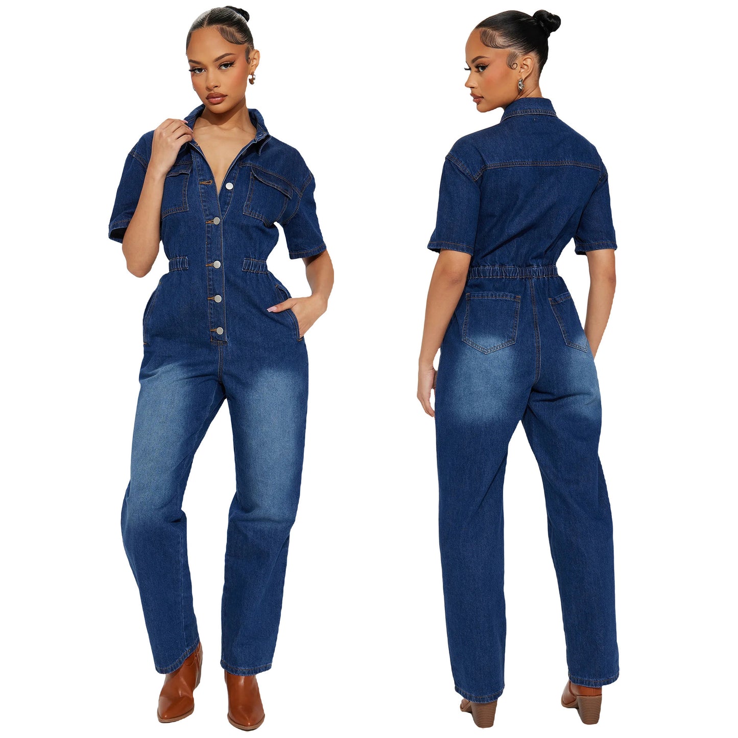 Dame Denim-Overalls med figursyet snit og praktiske lommer Stilla