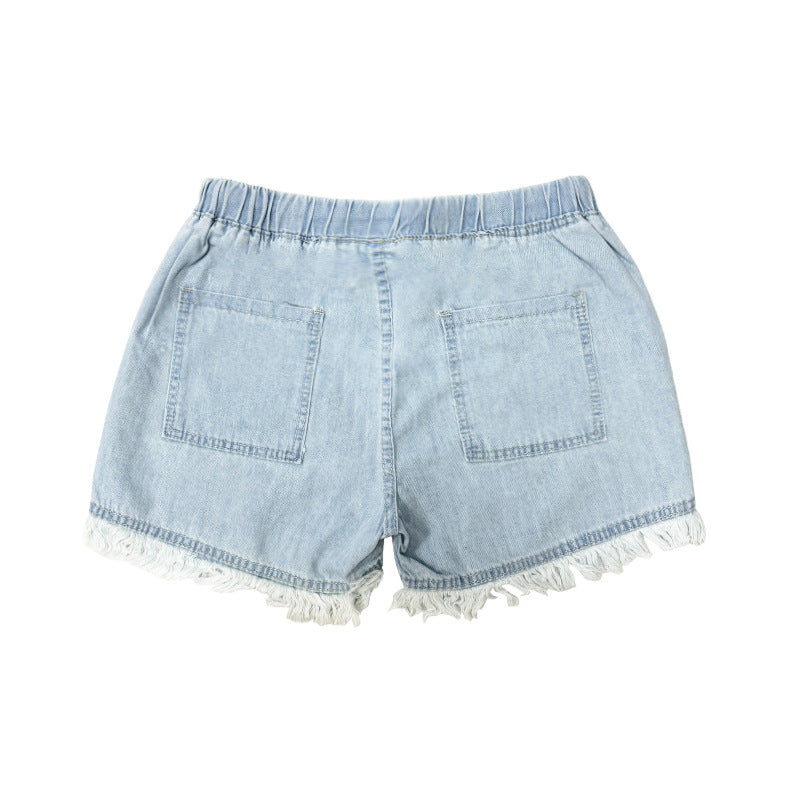 Dame Denim-shorts med patriotiske lommer og afslappet kant Stilla