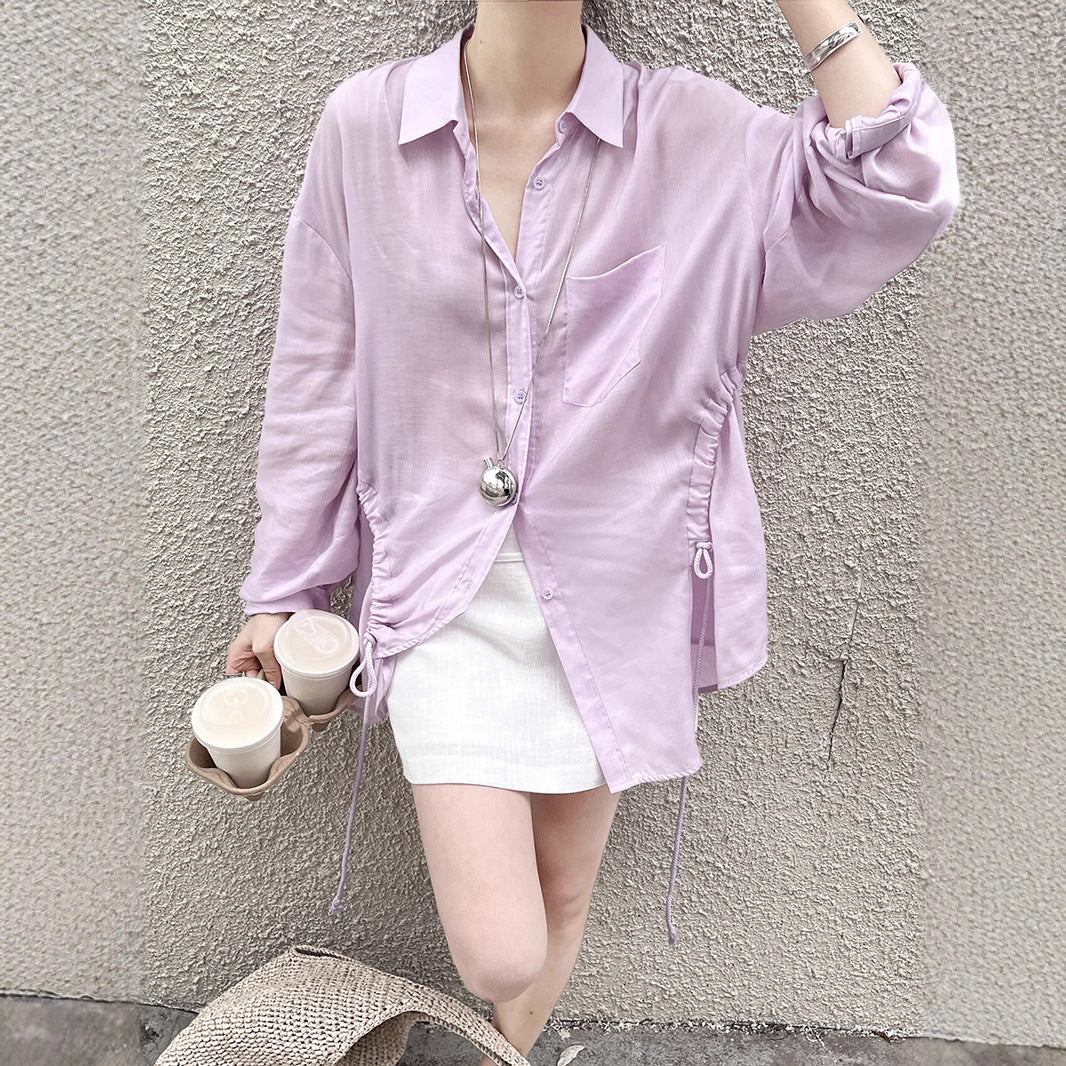 Dame afslappet bluse med justerbar snor og elegante detaljer Stilla