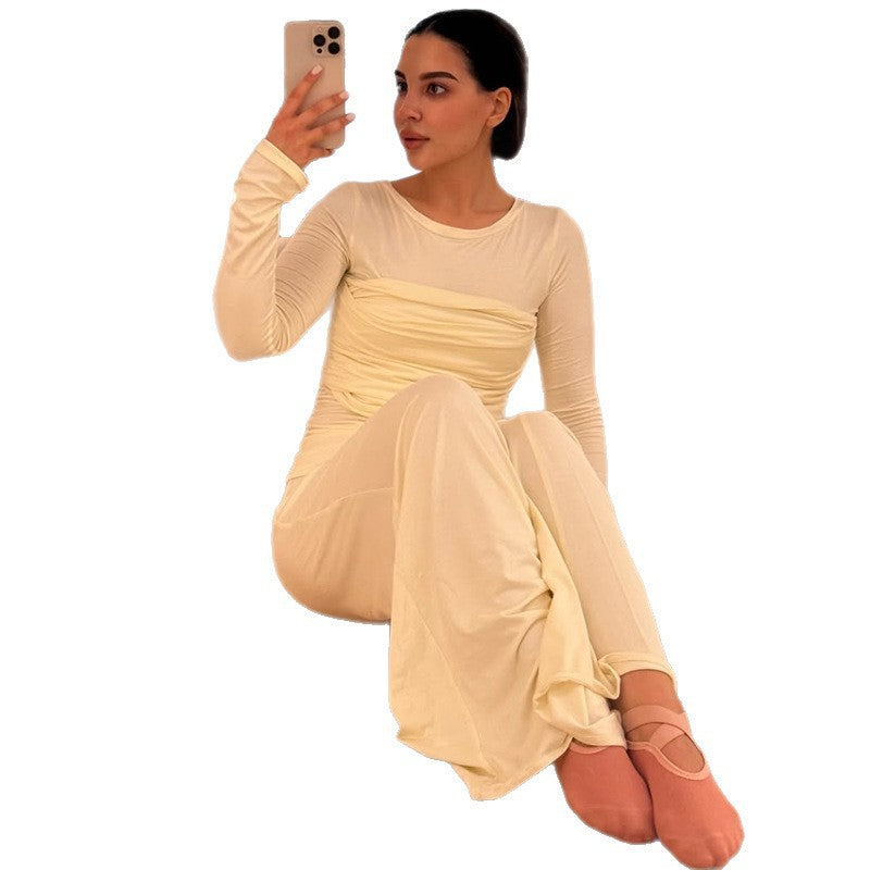 Dame Sporty Jumpsuit med Rynker og Lange Ærmer Stilla