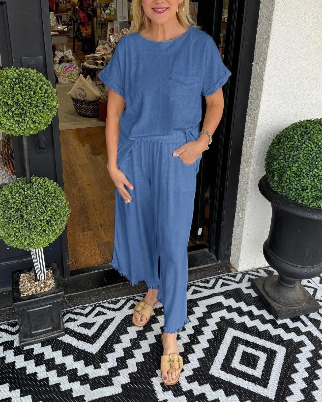 Dame Casual Jumpsuit med sidelæss puffærme og elastisk taljebånd Stilla