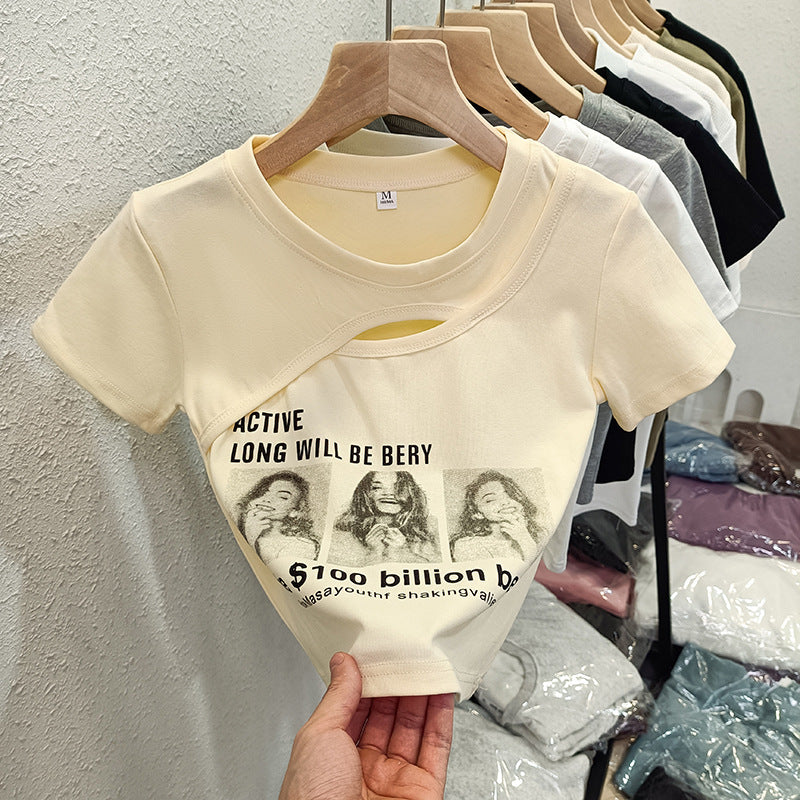 Femme Artistic Cut-Out Grafik T-Shirt Stilla