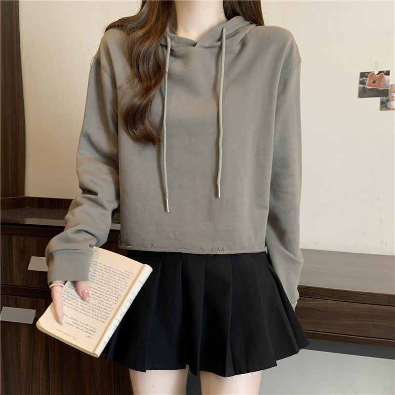 Dame Cropped Hættepullover med justerbar snoretræk Stilla