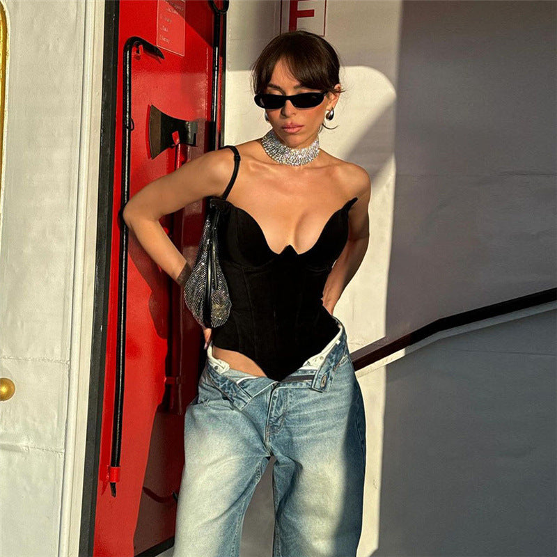 Dame Elegant Badedragt med dyb V-udskæring og dekorative stropper Stilla