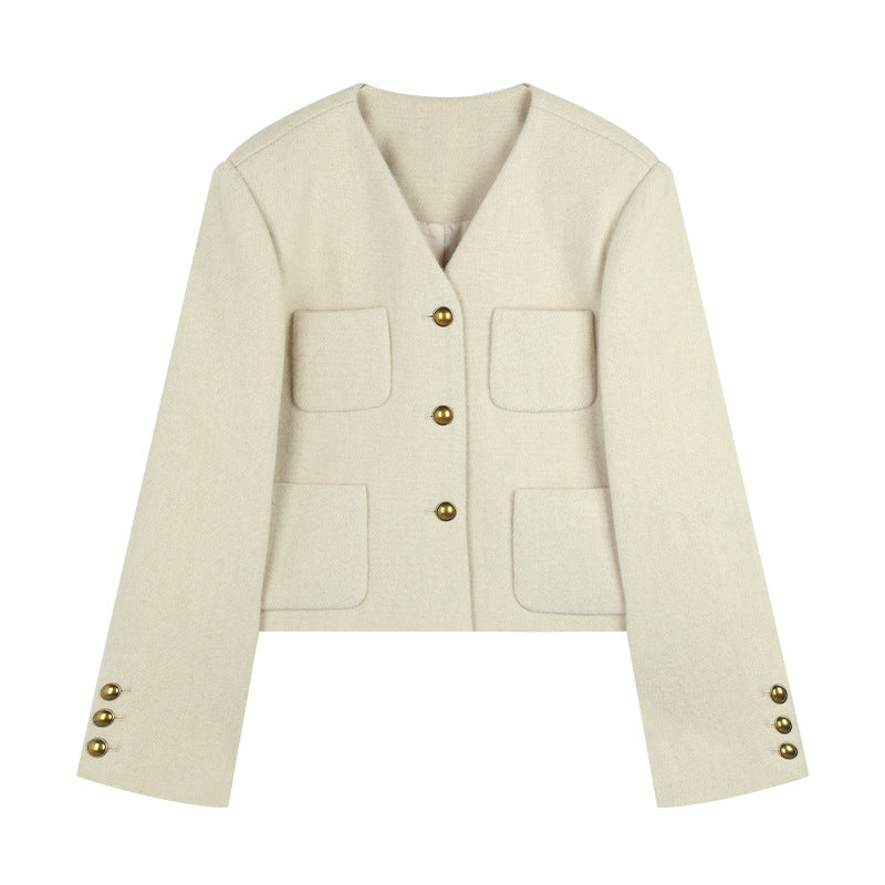 Dame afslappet blazerjakke med praktiske lommer og elegant krave Stilla