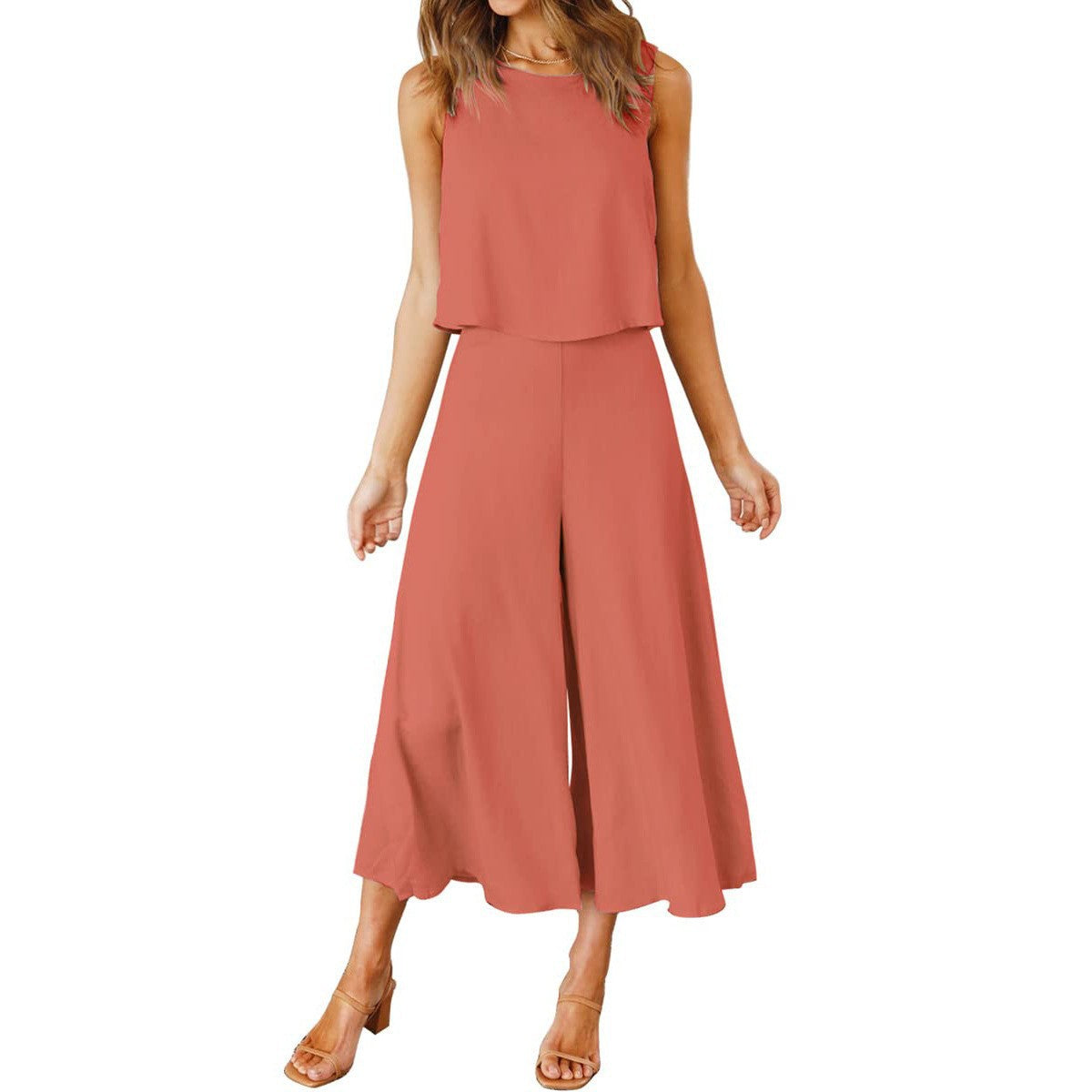 Dame luftig jumpsuit med bredt udskåret ben og elegant snit Stilla