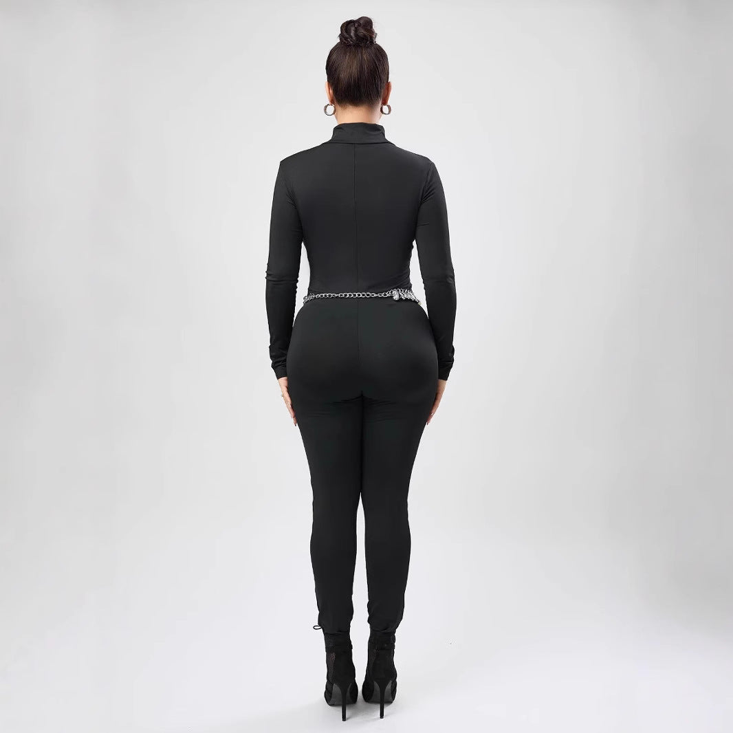 Dame figursyet Jumpsuit med ståkrave og lynlås Stilla