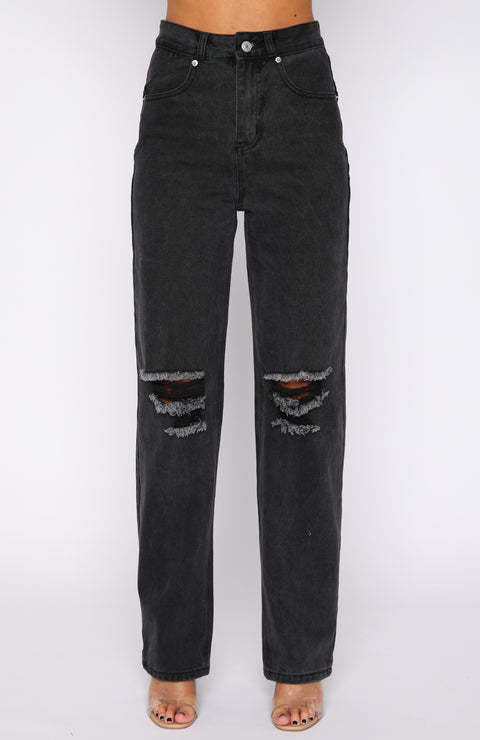 Damer High-Waist Jeans i afslappet Loose-Fit stil med iøjnefaldende Ripped-detaljer Stilla