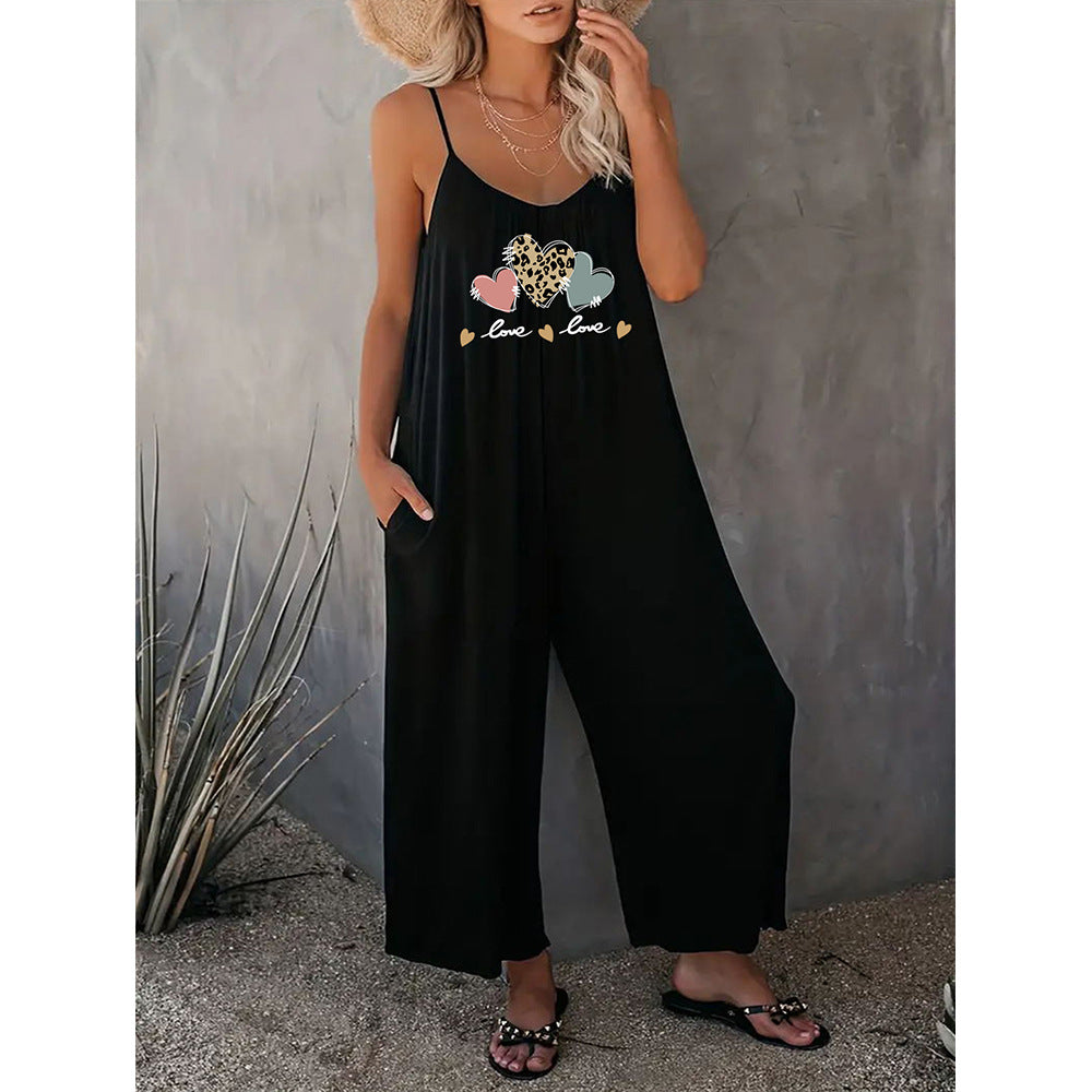 Dame jumpsuit med moderne hjerte-motiv og bred pasform Stilla