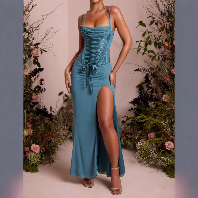 Dame Elegant aftenkjole med taljering og høj slids Stilla