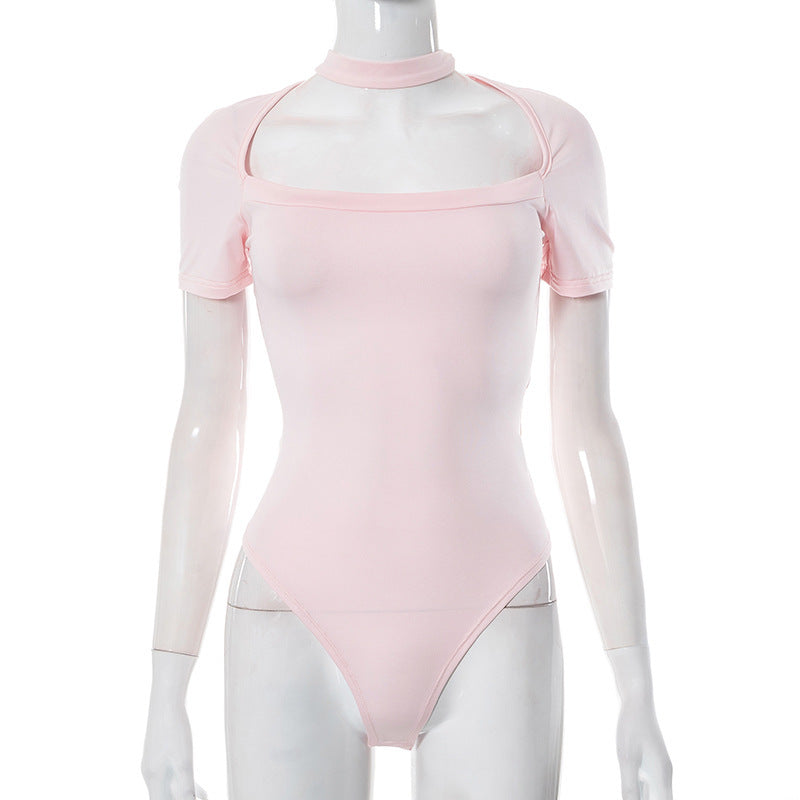 Dame elegant body med asymmetrisk udskæring og kort ærme Stilla