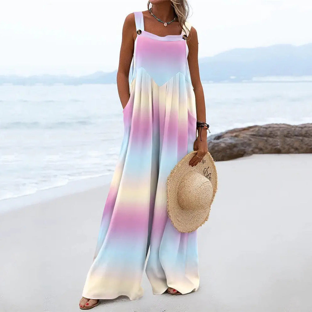 Dame Casual Jumpsuit med moderigtigt Tie-Dye-mønster og praktiske lommer Stilla