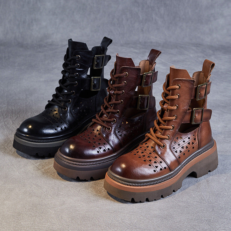 Dame Cut-Out Chunky Onyx Støvler med unikt spænde-detalje Stilla