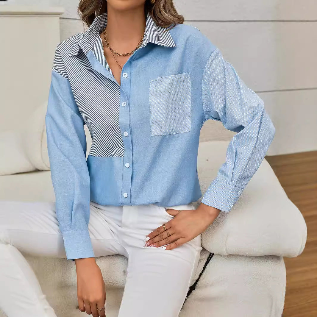 Dame afslappet skjorte med mønstret krave Stilla