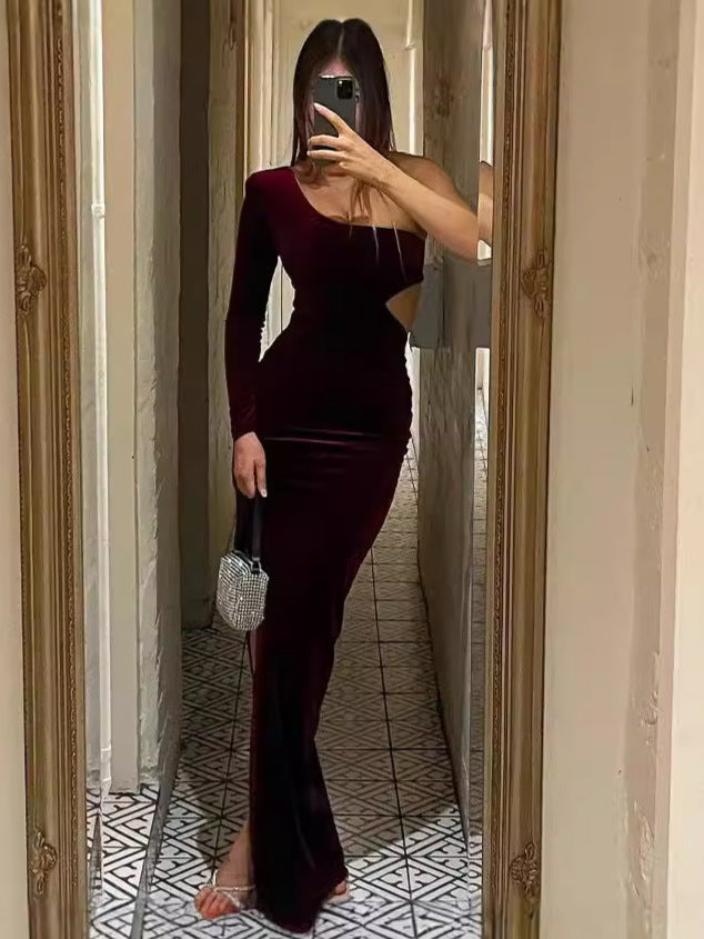 Dame Elegant Ankeldragt med asymmetrisk design og dyb slids Stilla