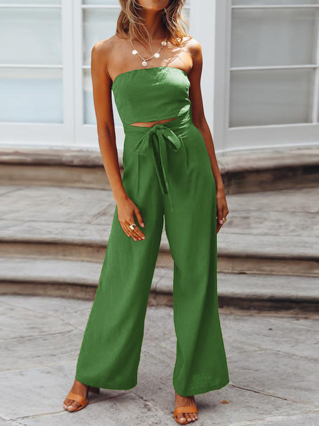 Stilla | Afslappet Uden Ærmer Crop Top Bred Ben Lang Jumpsuit