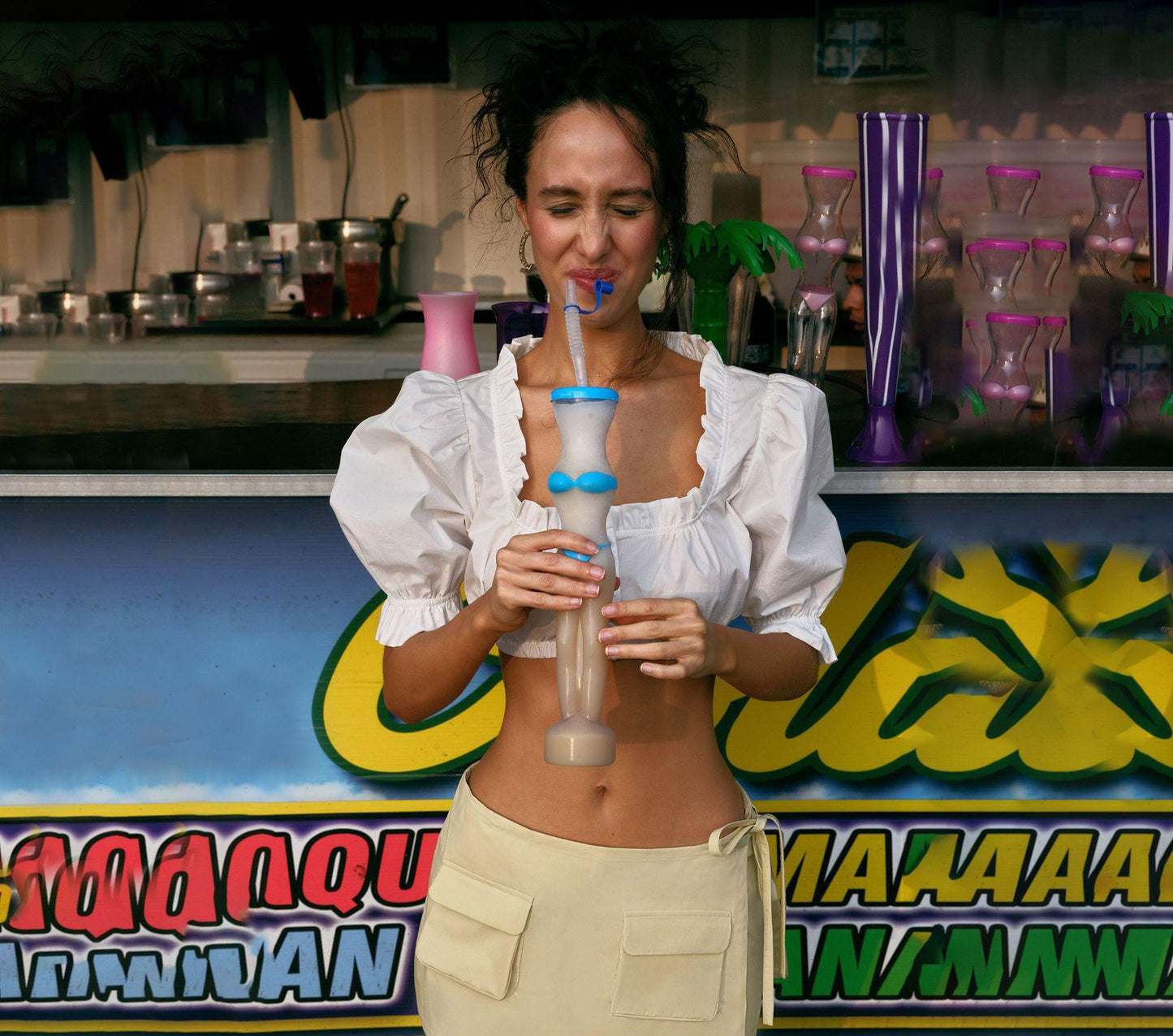 Dame Puffærme Cropped Bluse med Flæse Detaljer Stilla