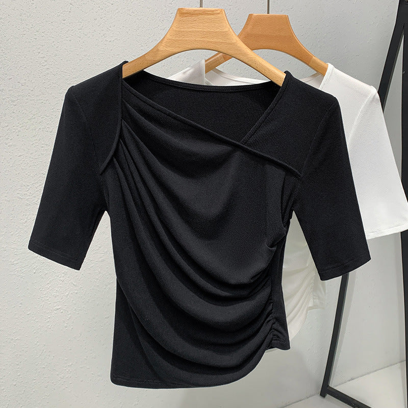 Dame Dekorativ Kortærmet T-shirt med raffineret Draperingsdesign Stilla