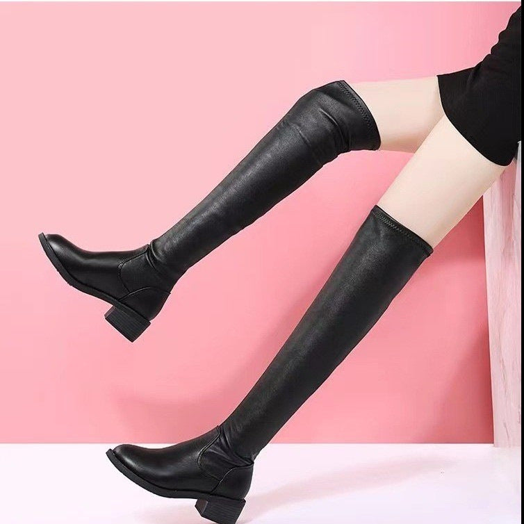 Dame overknæ støvler med komfortabel blokhæl og elegant pasform Stilla