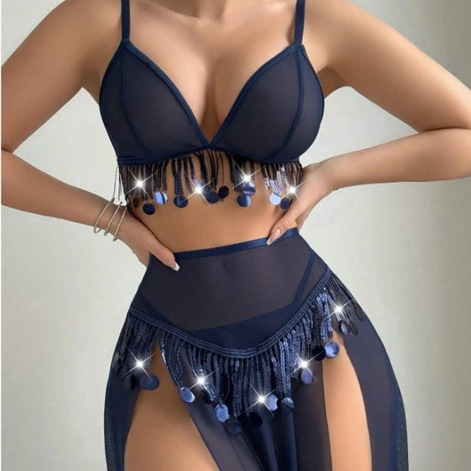 Dame Gennemsigtig Frynse Bodysuit Sæt Stilla