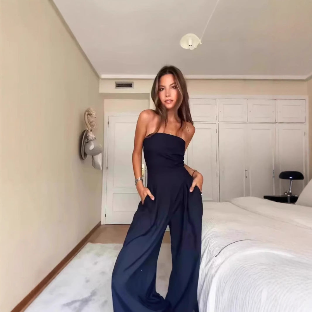 Dame Elegant Jumpsuit med smal overdel og bredt ben Stilla