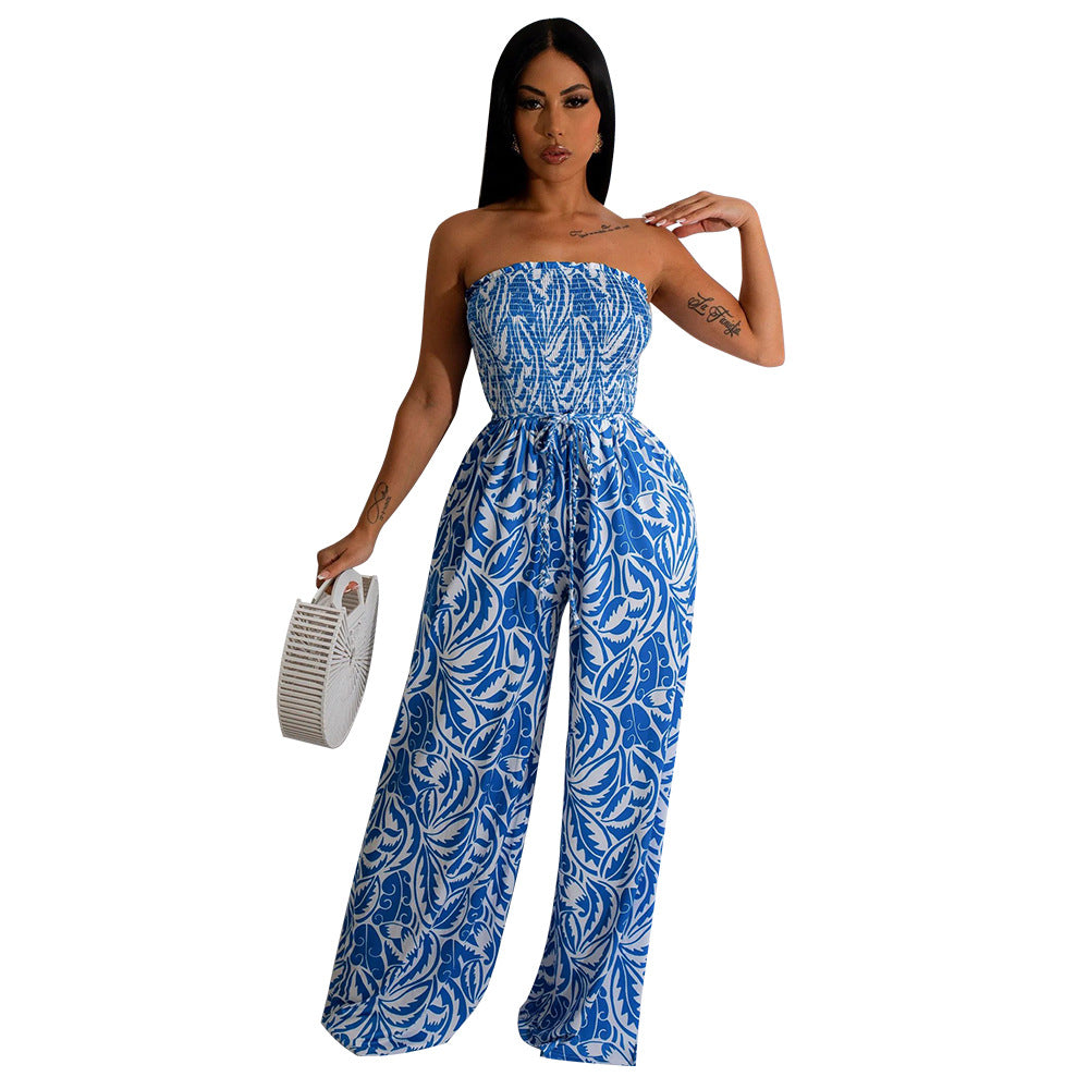 Dame luftig Strand-jumpsuit med legende grafisk plante-mønster Stilla