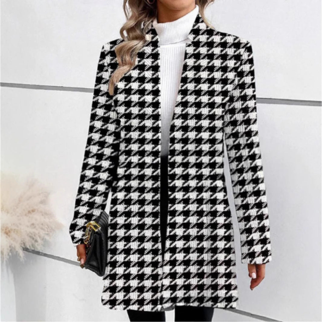 Dame elegant blazer med abstrakt hanehalefor mønster Stilla