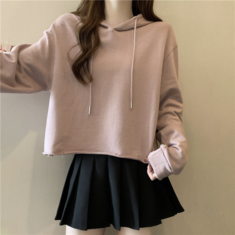 Dame Cropped Hættepullover med justerbar snoretræk Stilla