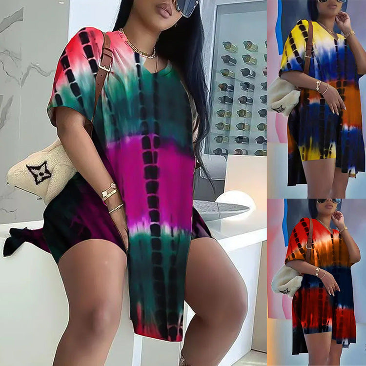 Dame afslappet sommer-tunika kjole med trendy batik-design og rummelig snit Stilla