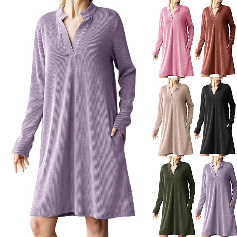 Dame afslappet fritidskjole med struktureret stof og praktiske lommer Stilla