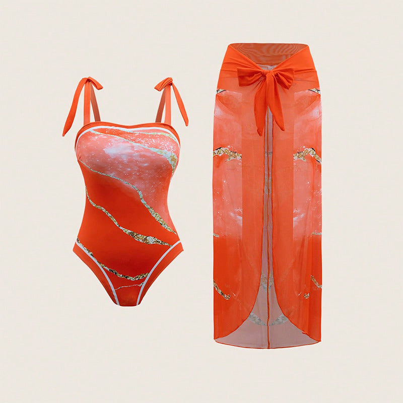 Dame Cut-Out Én-delt Badedragt og gennemsigtig Cover-Up Sæt Stilla