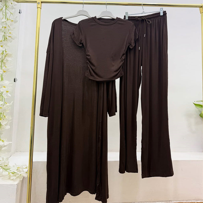 Dame afslappet lounge sæt med tætsiddende overdel og bredt bukseben Stilla