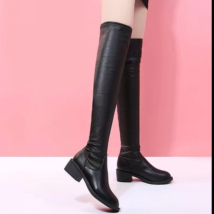 Dame overknæ støvler med komfortabel blokhæl og elegant pasform Stilla