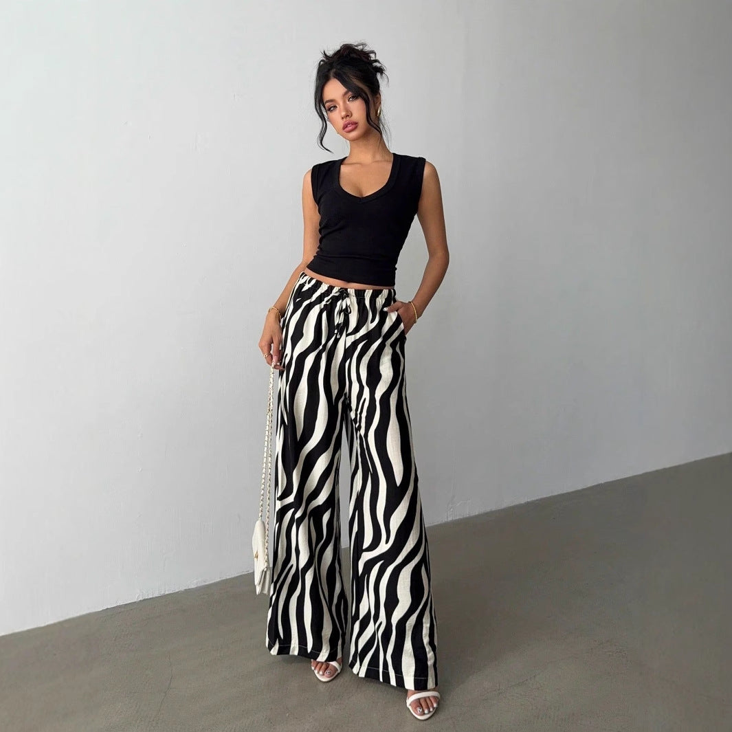 Dame afslappet flagrende bukser med zebra-mønster og elastisk talje Stilla