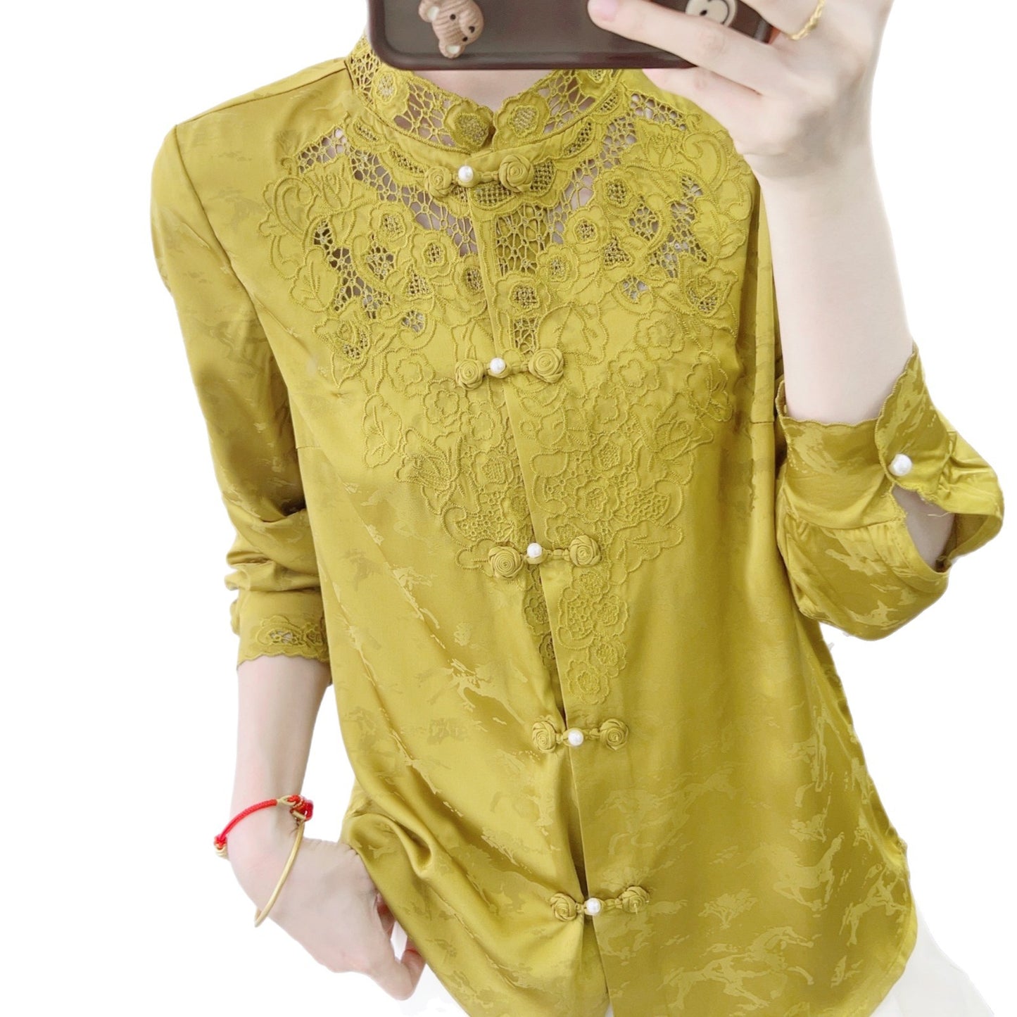 Dame elegant bluse med kunstneriske spidsaccent og fashionable knapdetaljer Stilla