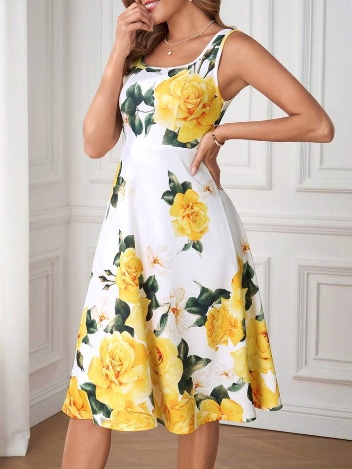 Dame A-linie kjole med blomster mønster Stilla