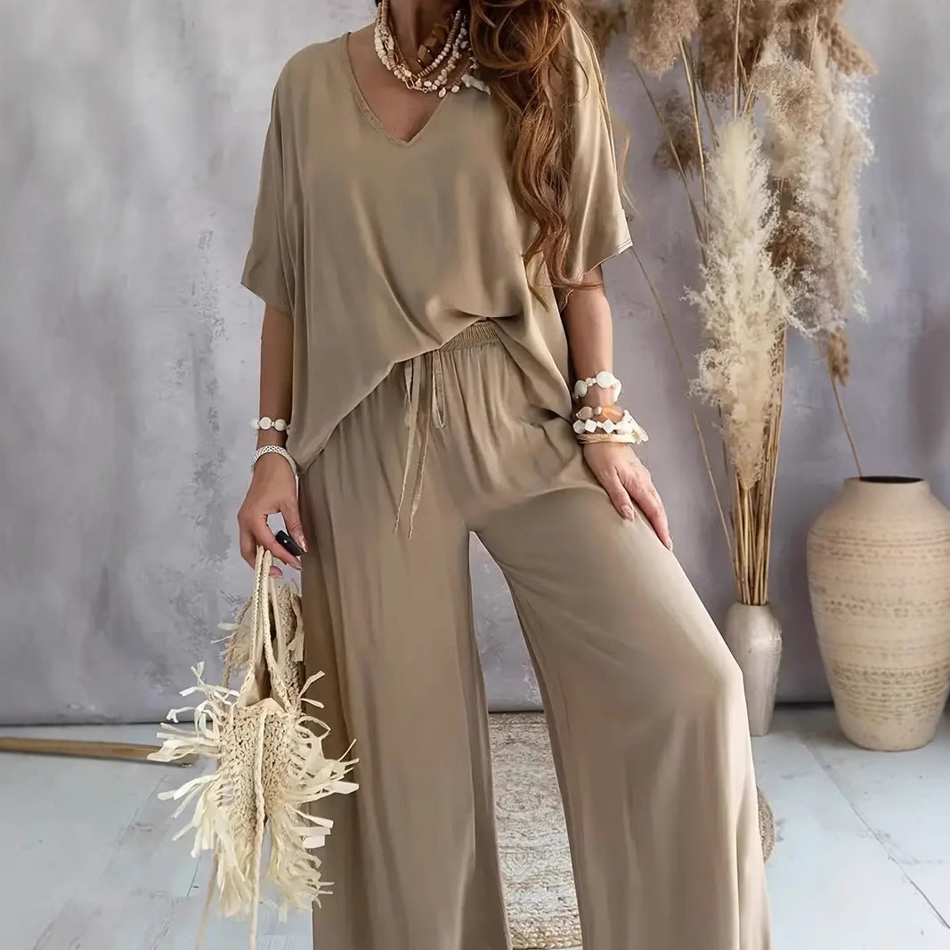 Dame afslappet lounge-sæt med løs pasform og V-udskæring Stilla