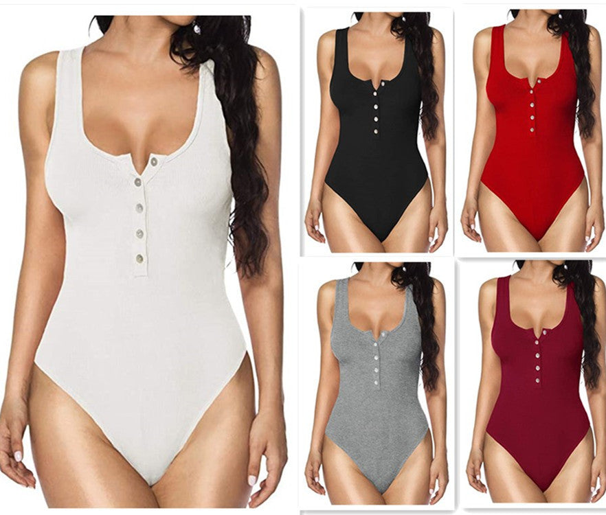 Dame Elegant Badeværk med knapdetaljer og høj udskæring Stilla