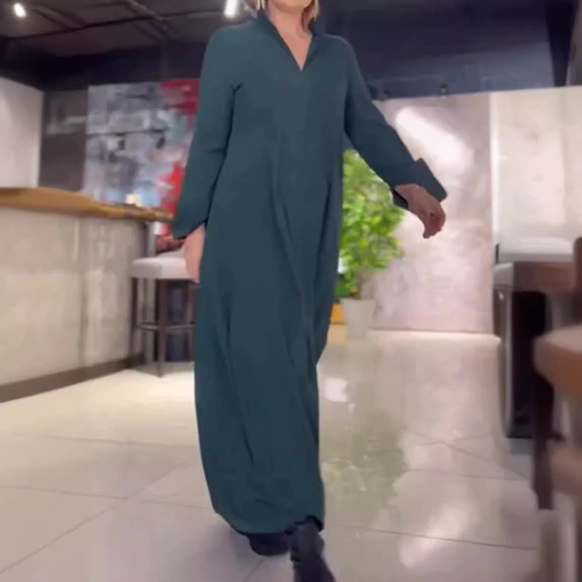 Dame afslappet skjorte-midi-kjole med sidelommer Stilla