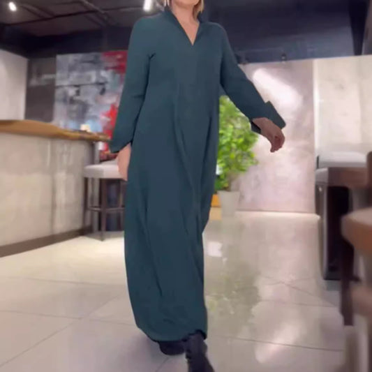 Dame afslappet skjorte-midi-kjole med sidelommer Stilla